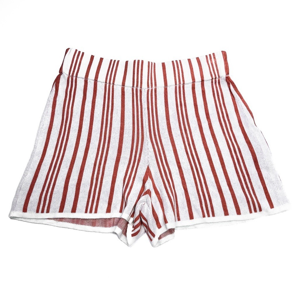 Club Monaco Knit Shorts Retro Red & White Striped Pull On Style Soft Coastal XS